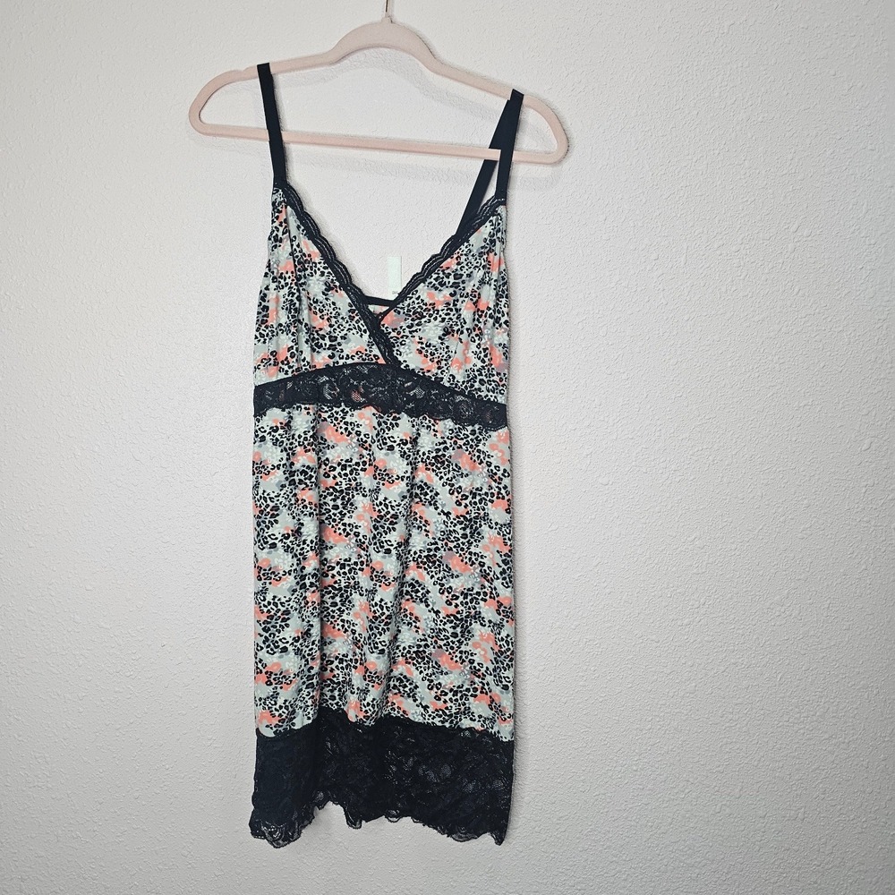 Delta Burke Womens 2X Nightgown Chemise Leopard Black‎ Lace Leopard Lingerie PJ